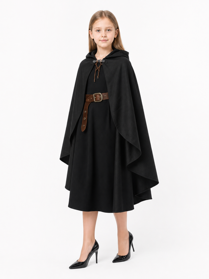 Black hooded medieval costume cloak product view 40