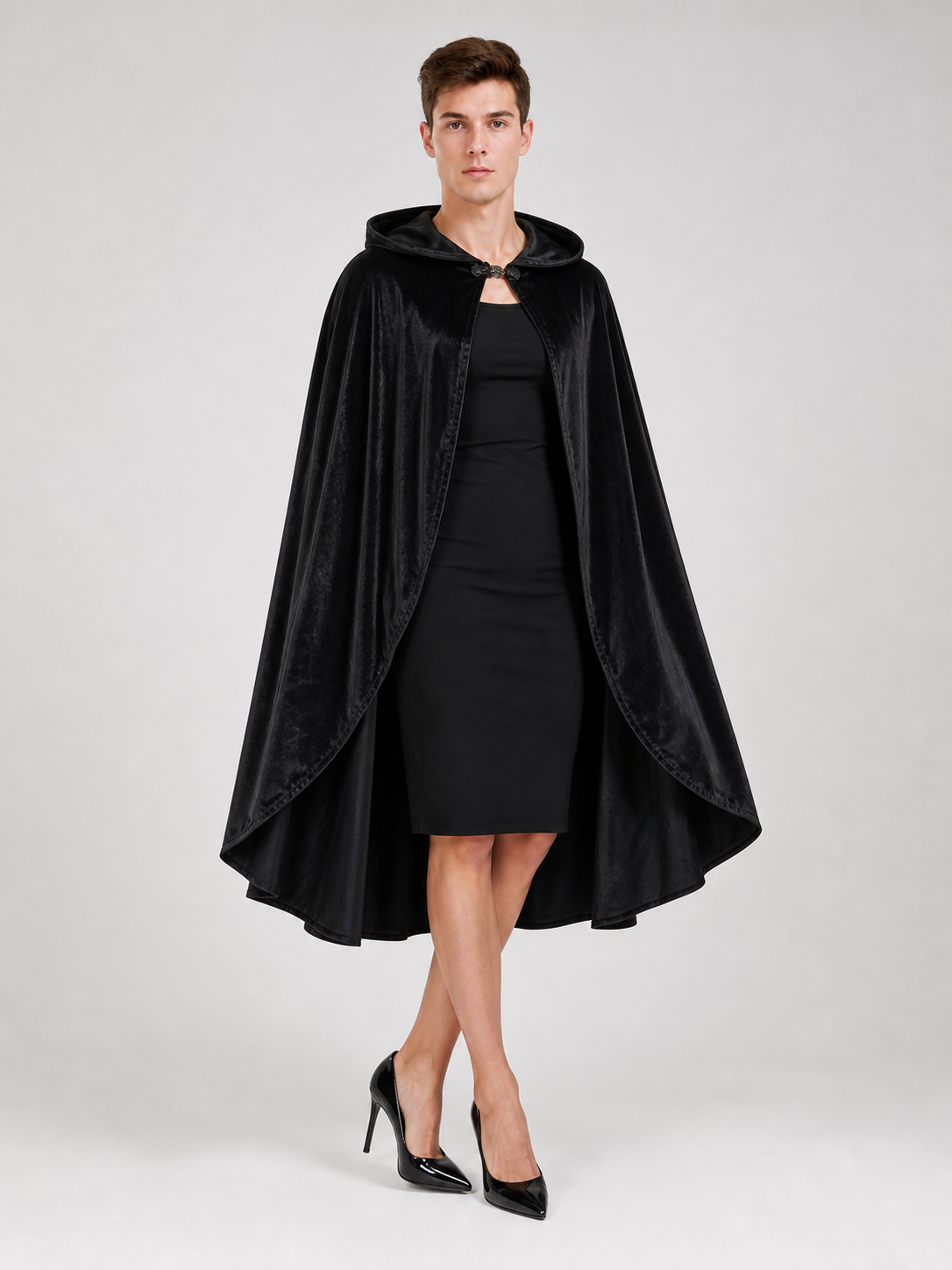 Black Hooded Carnival Cape, Flowing