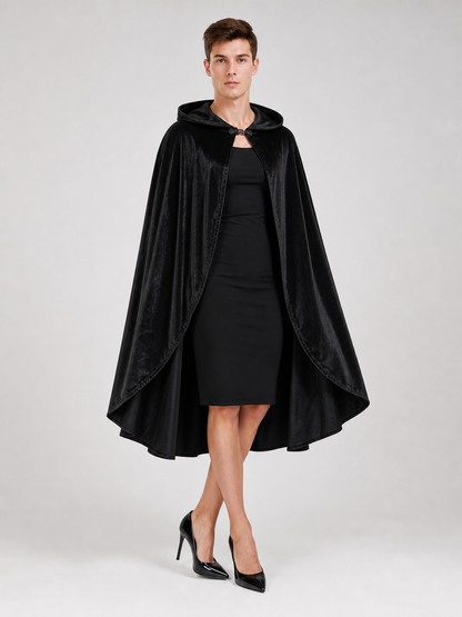 Black Hooded Carnival Cape, Flowing