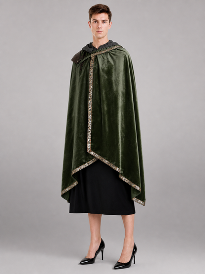Green asymmetrical long carnival cape