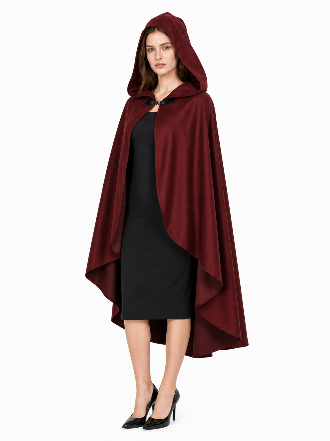 Burgundy Hooded Costume Cloak for Cosplay
