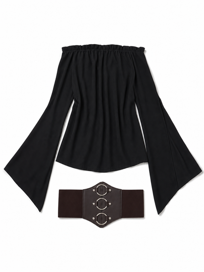 Pirate Blouse with Belt and Off-the-Shoulder Design