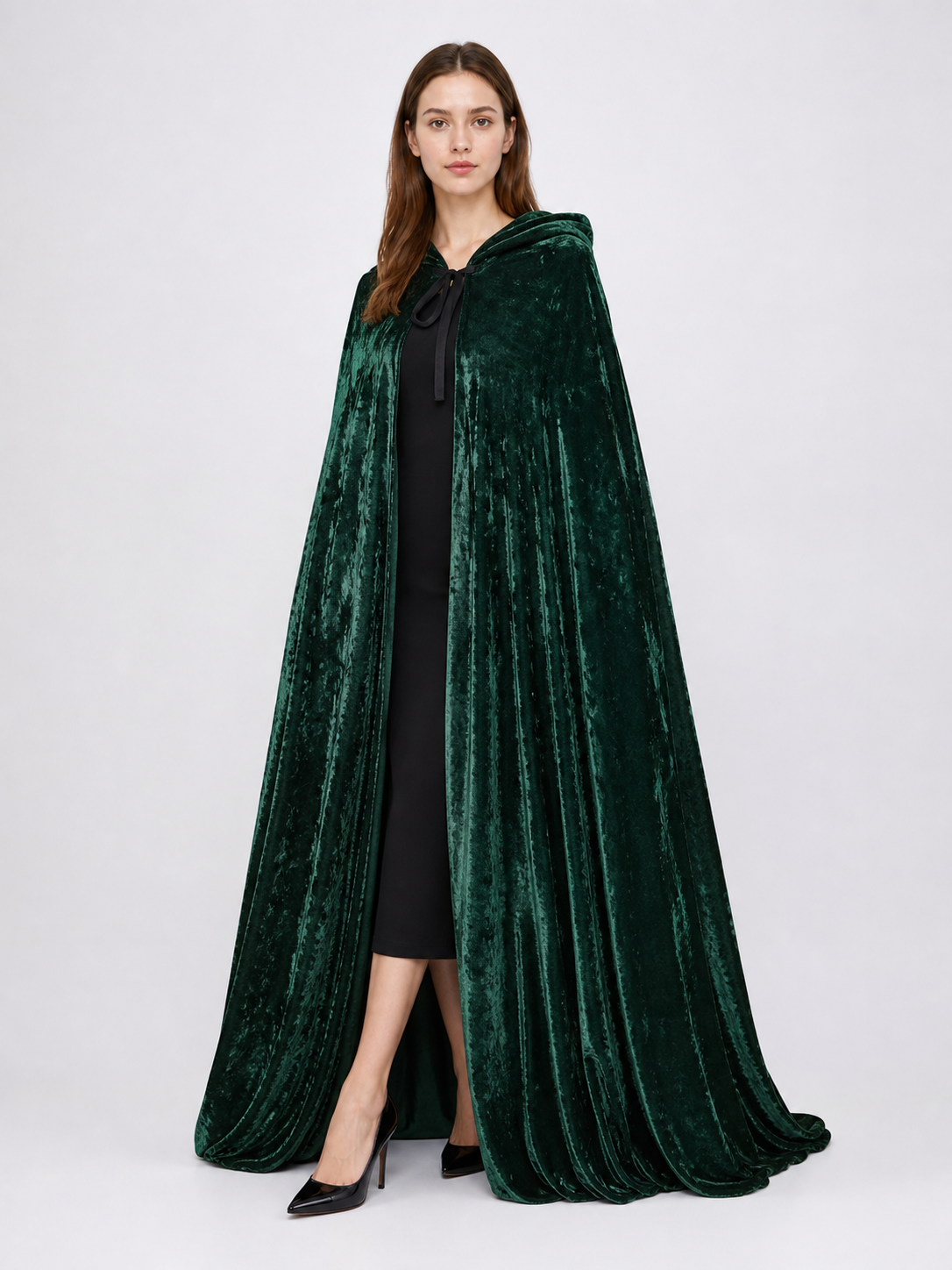 Dark green hooded velvet costume cape product view 71