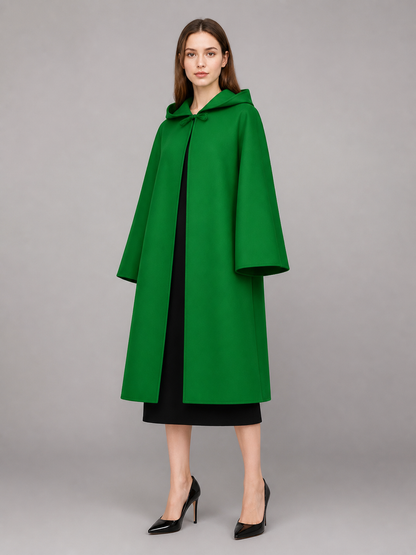 Green carnival cloak with hood, long
