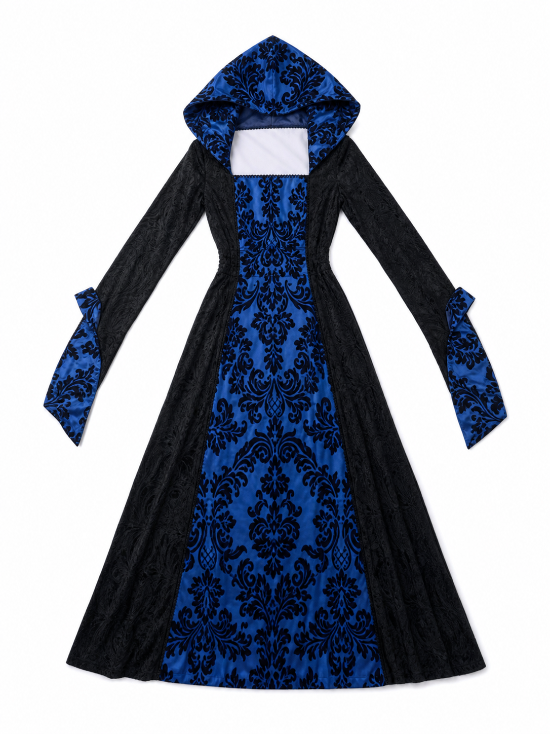 Gothic Hooded Dress with Damask Pattern