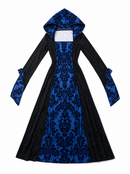 Gothic Hooded Dress with Damask Pattern