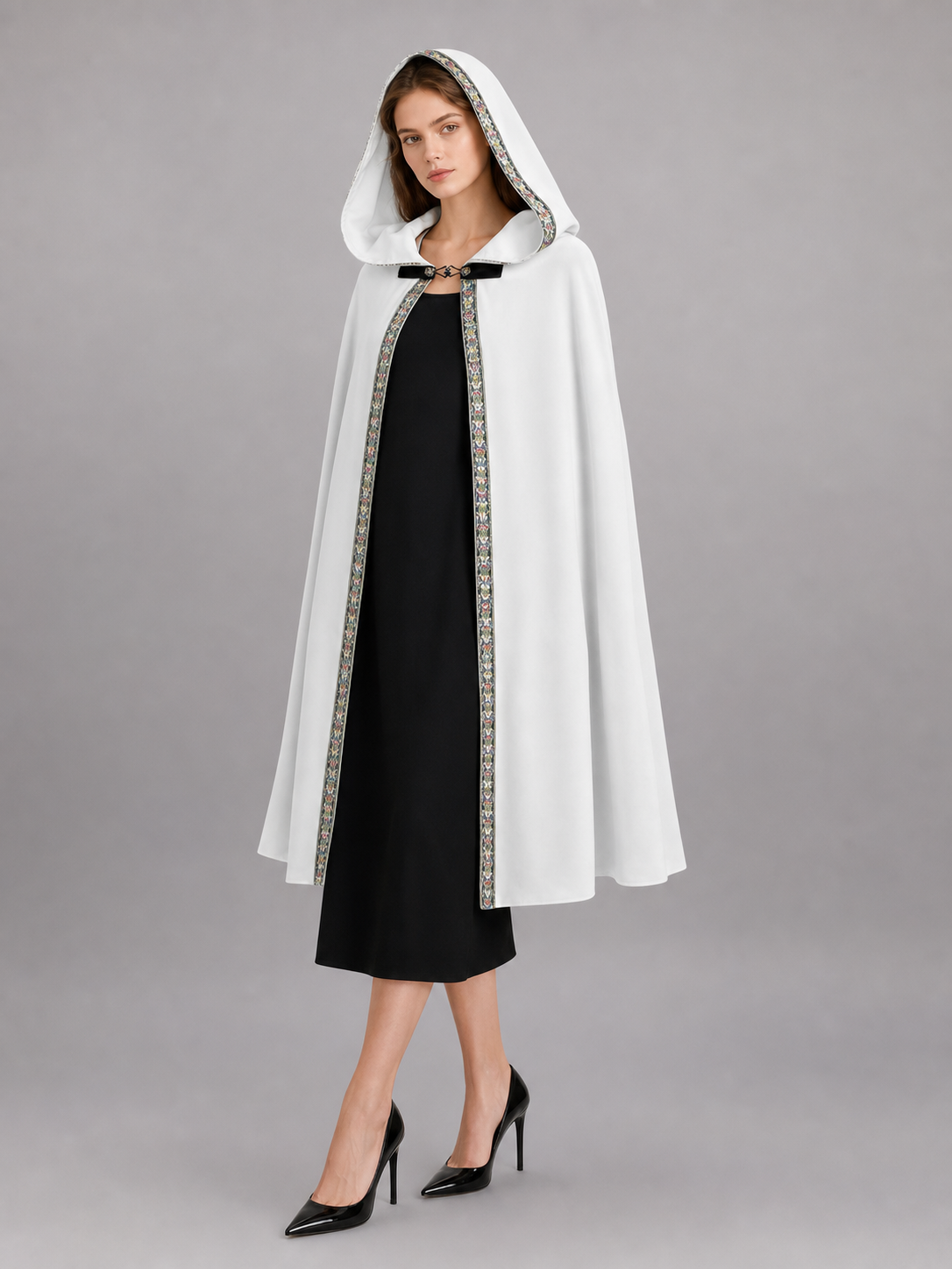 White Medieval Hooded Costume Cloak