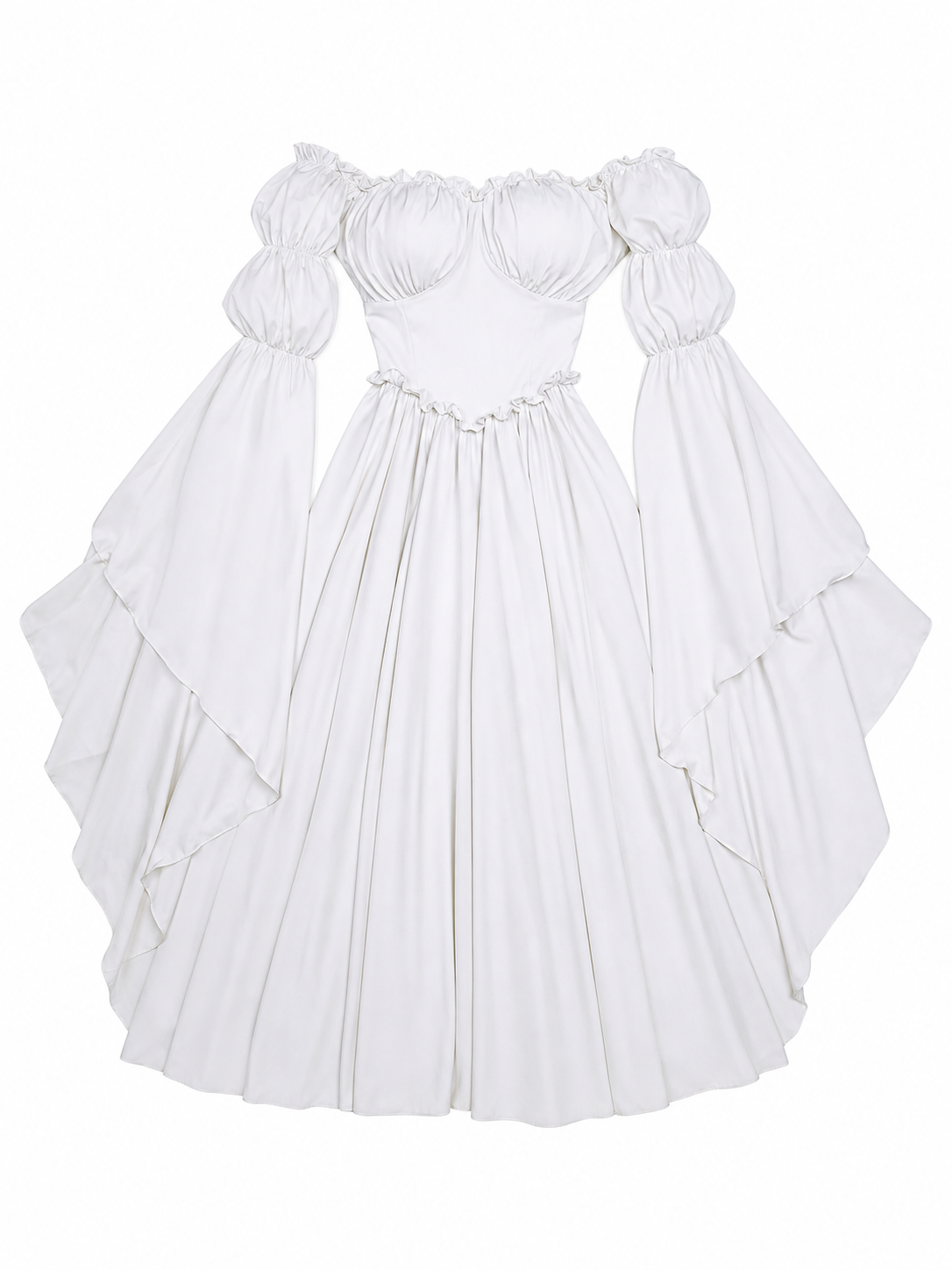 White vintage-style dress with puff sleeves