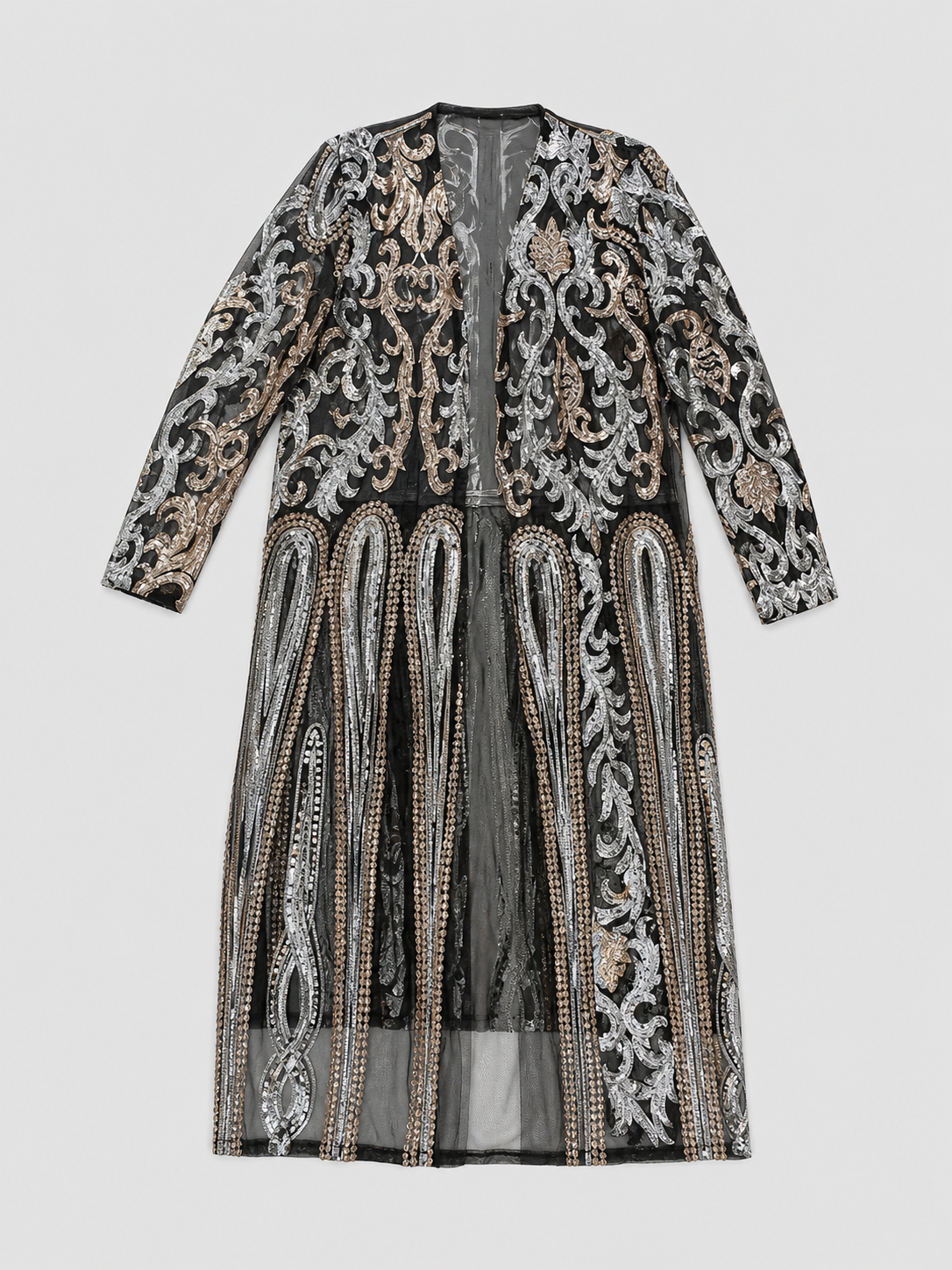 Long Cape with Baroque Sequin Embroidery