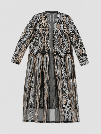 Long Cape with Baroque Sequin Embroidery