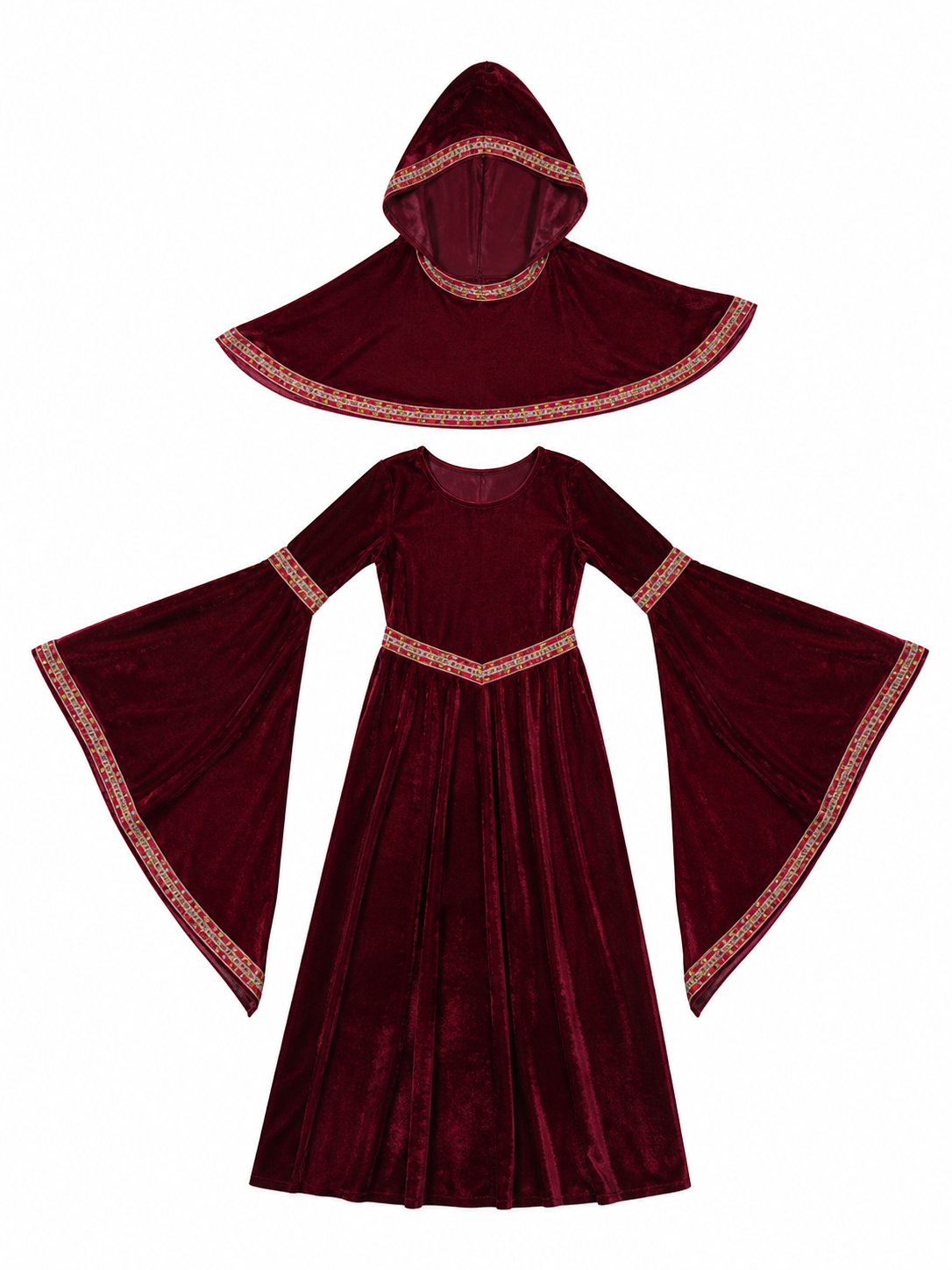 Halloween Vampire Costume — Burgundy Hooded Cloak