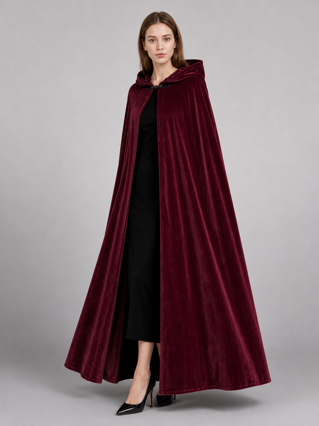 Burgundy Long Carnival Cloak with Hood