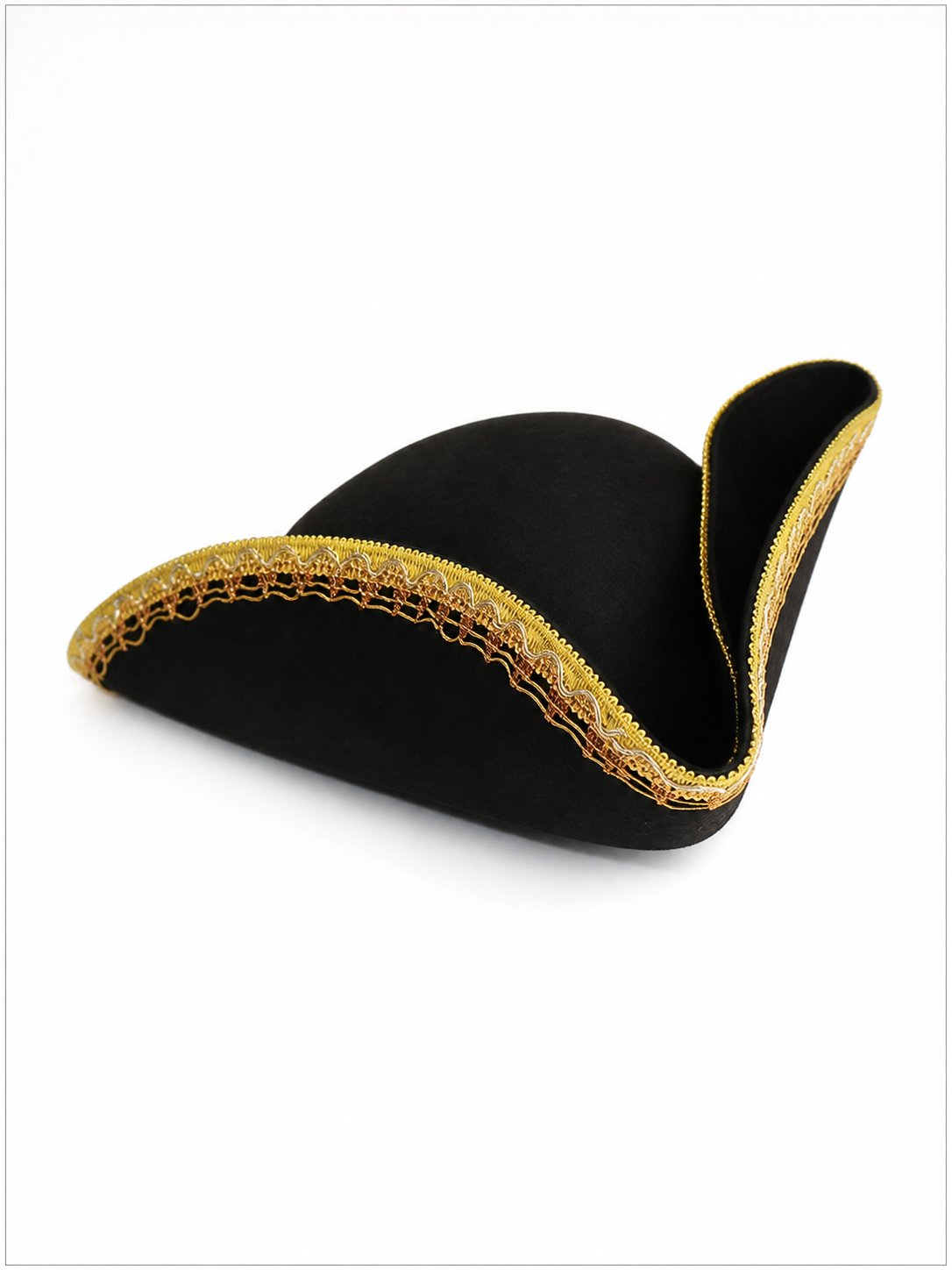 Black tricorn hat with gold trim product view 33