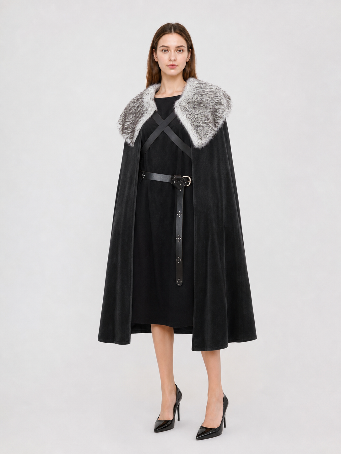 Black Medieval Costume Cape with Collar