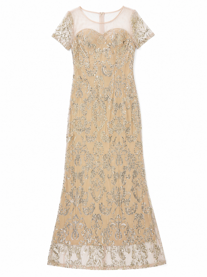 Long evening dress with sequins and pattern