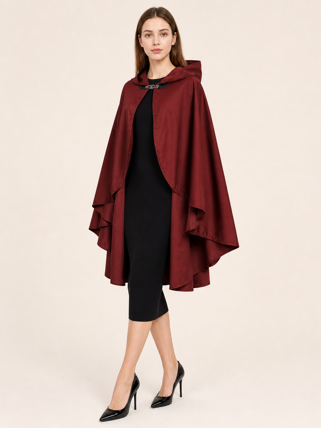 Burgundy Hooded Costume Cloak for Cosplay