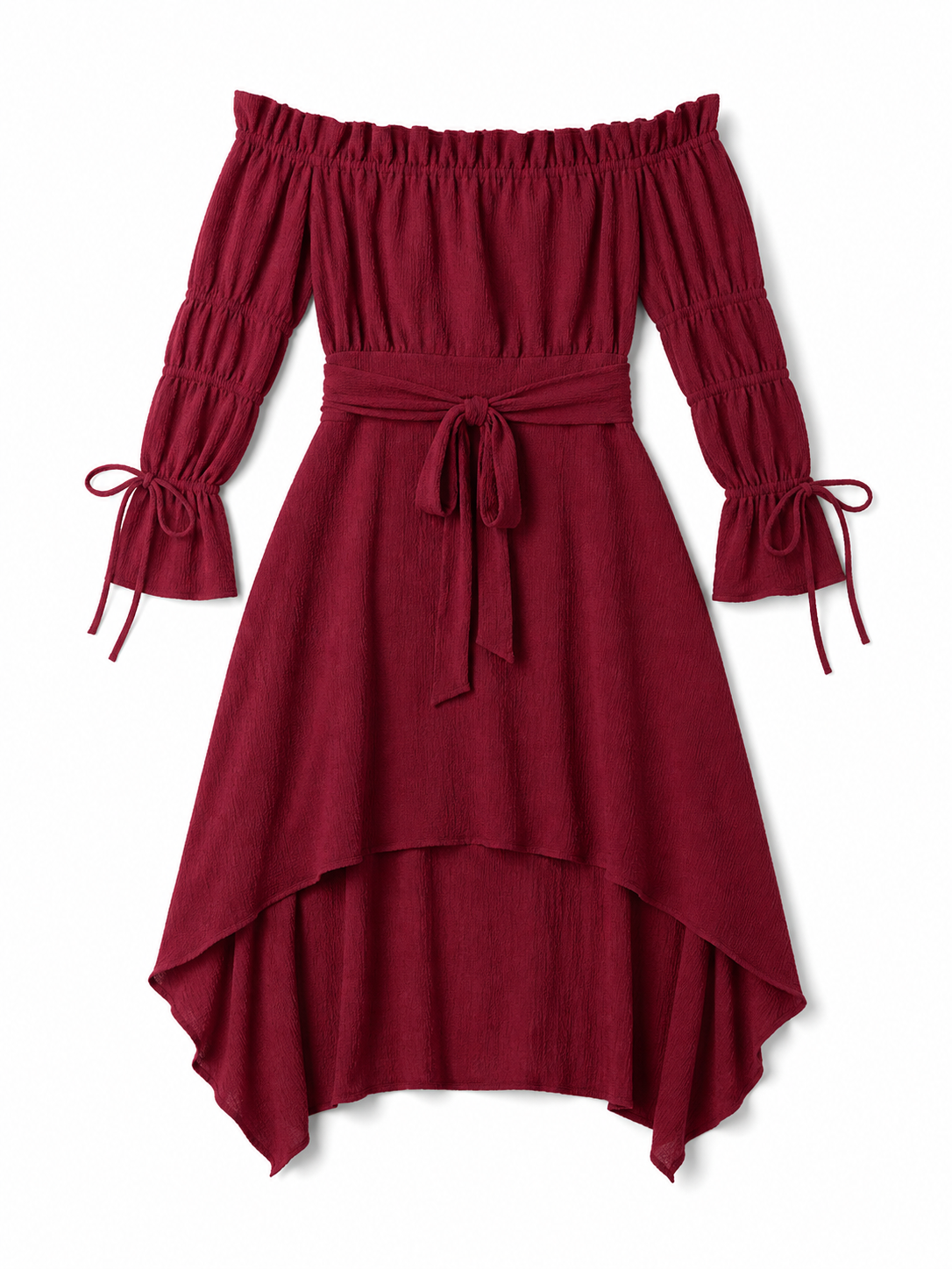 Burgundy Asymmetrical Off-the-Shoulder Dress