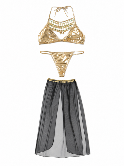 Cleopatra Costume with Gold Detailing and Sheer Skirt