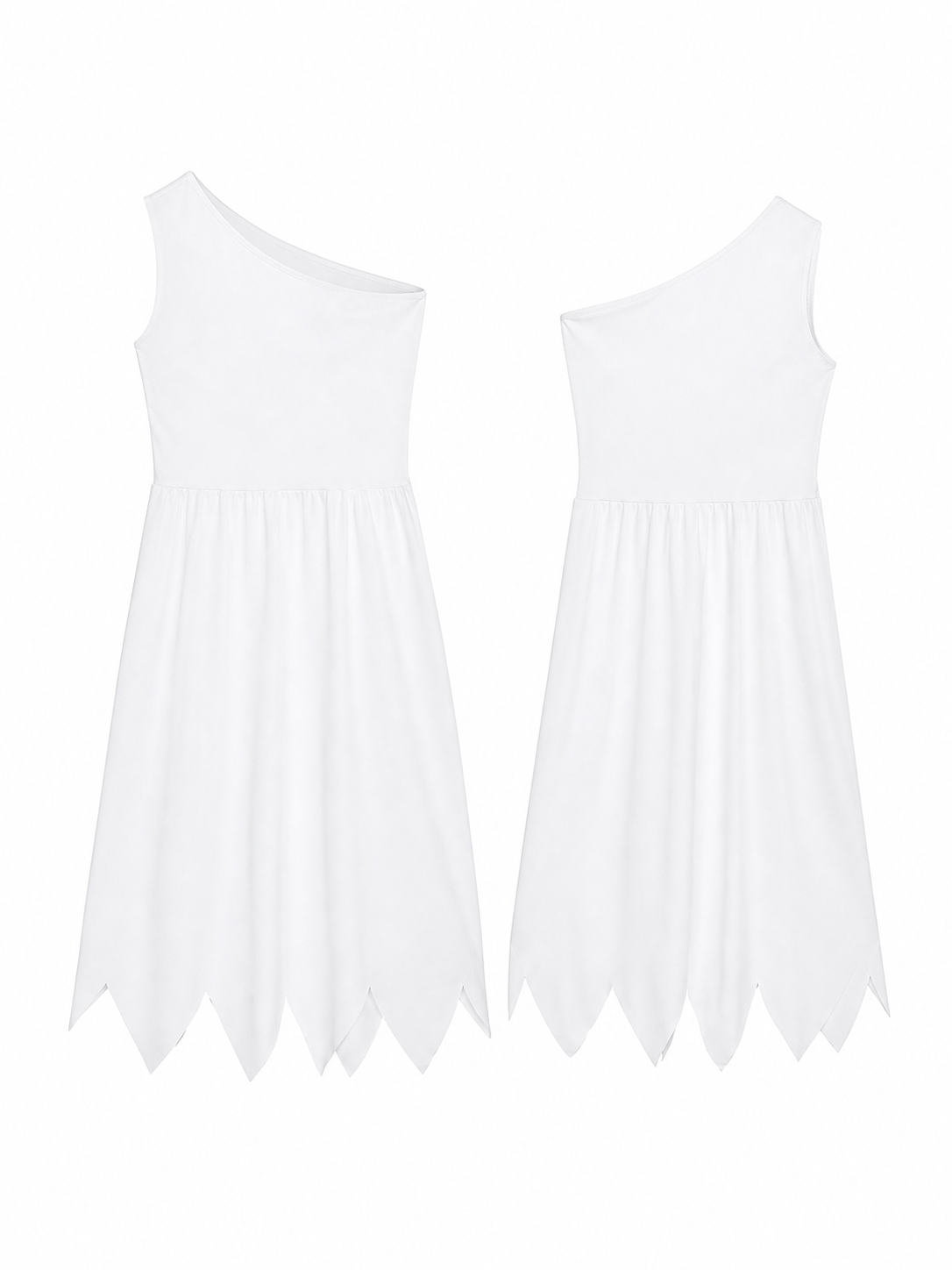 Women's White Cavewoman Costume Dress: One-Shoulder Asymmetric Neckline included items 7