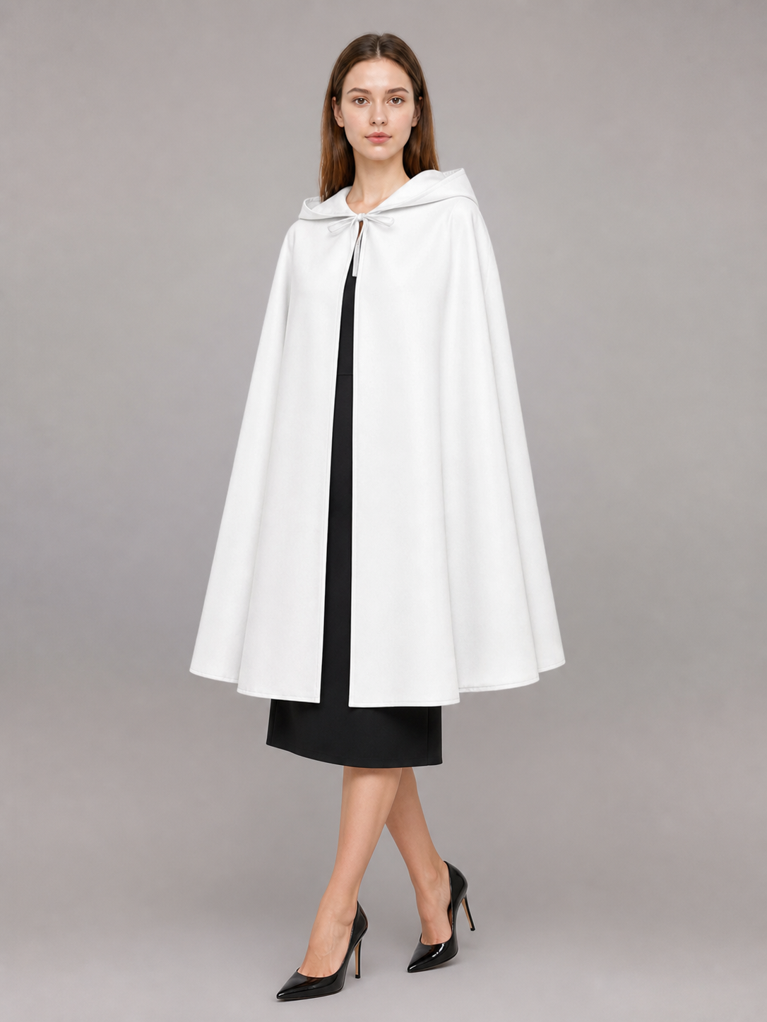 White Medieval Hooded Costume Cloak