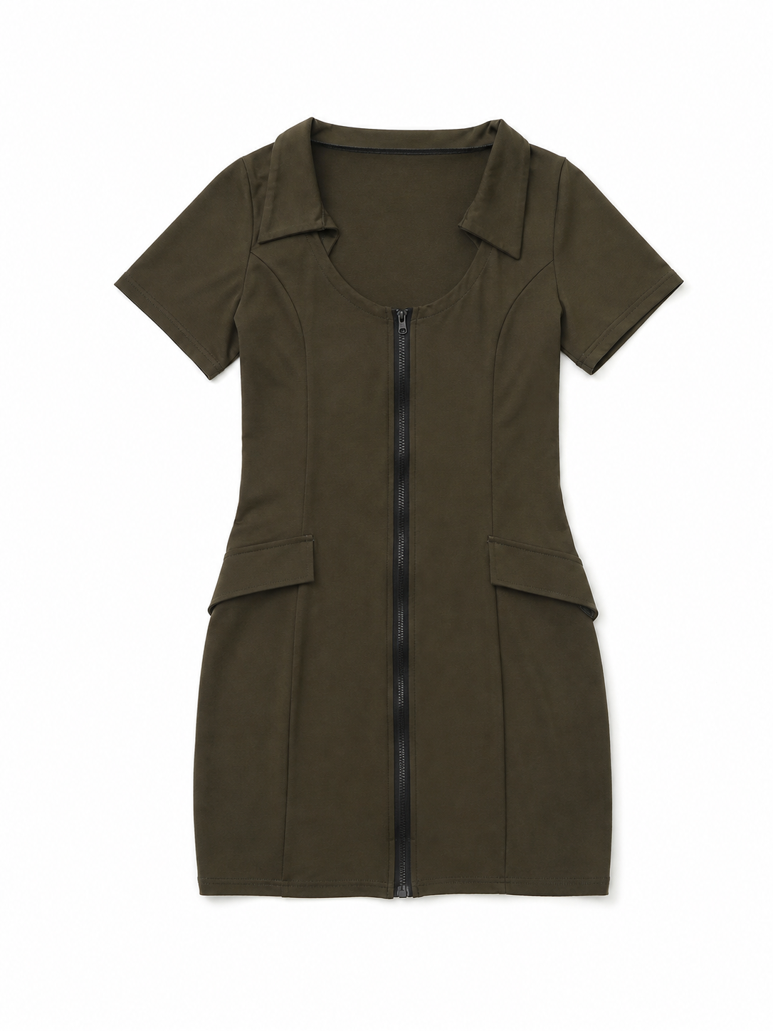 Military-Style Mini Dress with Zipper and Pockets