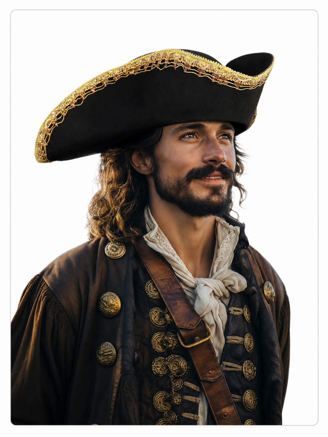 Black tricorn hat with gold trim product view 34