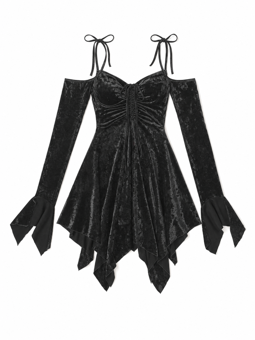 Black Mini Dress with an Asymmetrical Hem and Sleeves