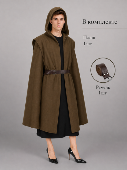 Brown hooded cosplay vest with belt product view 18