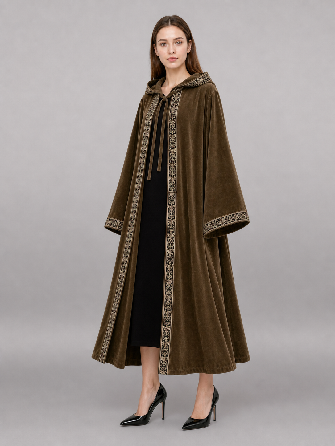Long Hooded Robe, Brown, Loose Fit included items 2