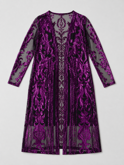 Long Sequin Dress with Sheer Hem