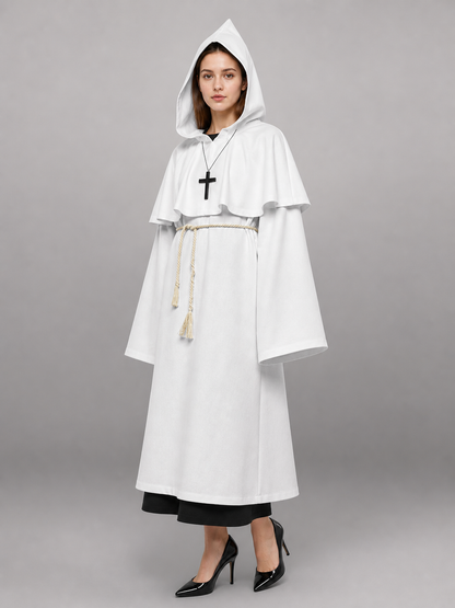 White hooded carnival cloak for cosplay