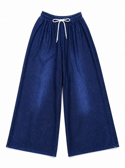 Dark Blue Palazzo Pants with an Elastic Waistband and White Drawstring included items 2