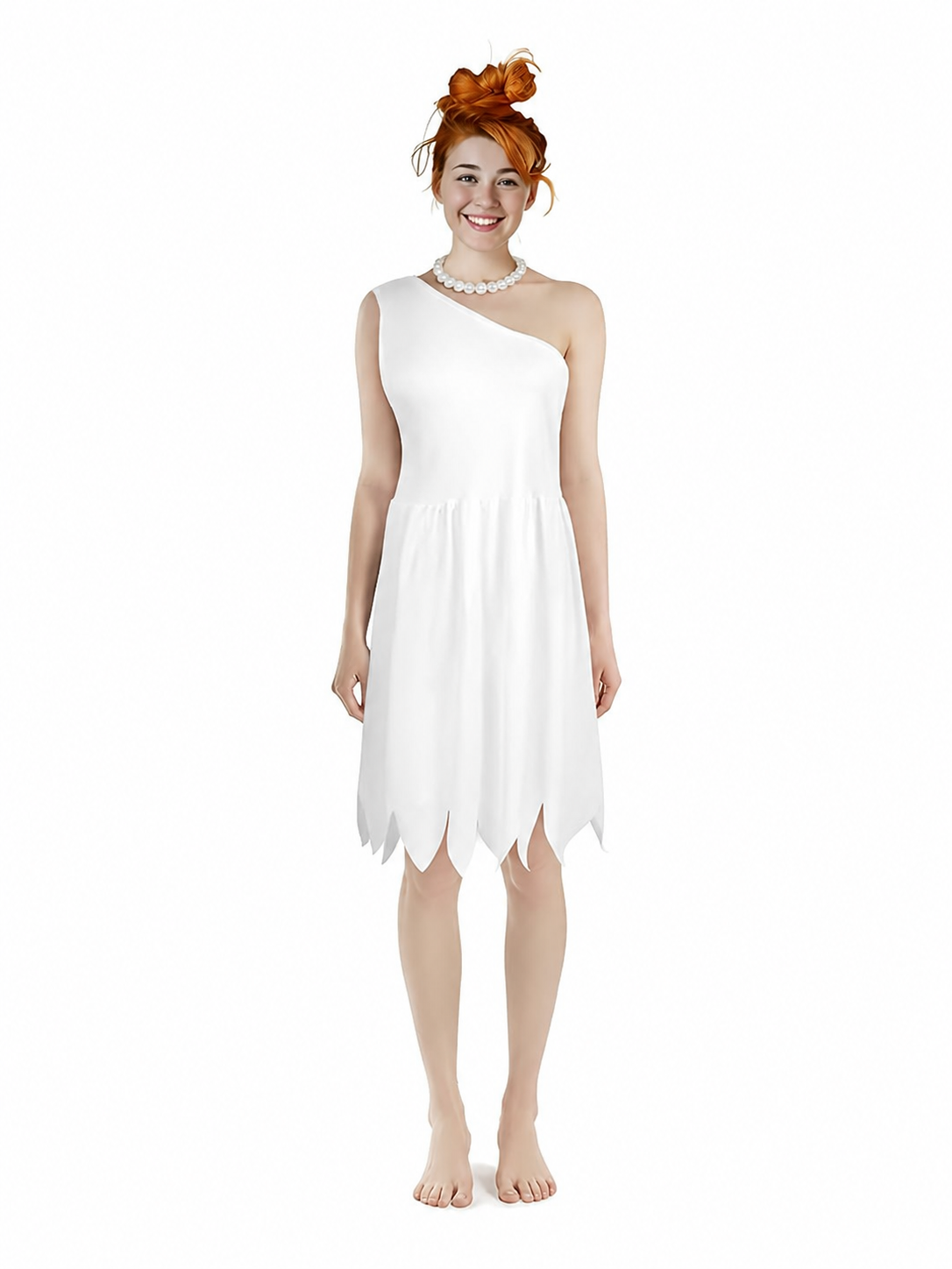 Women's White Cavewoman Costume Dress: One-Shoulder Asymmetric Neckline included items 3