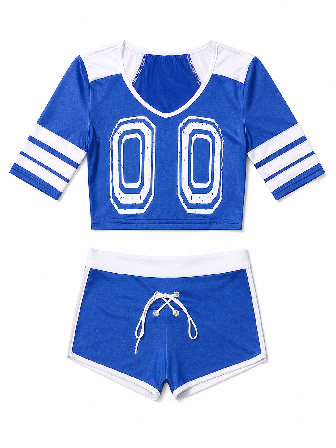 Sports Set with Shorts, White and Blue, V-Neck included items