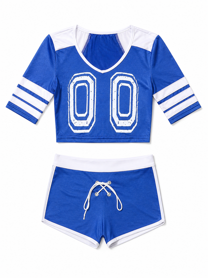Sports Set with Shorts, White and Blue, V-Neck included items