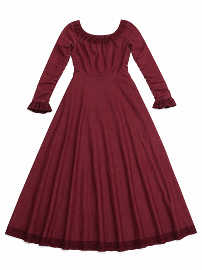 Vintage burgundy maxi dress with long sleeves