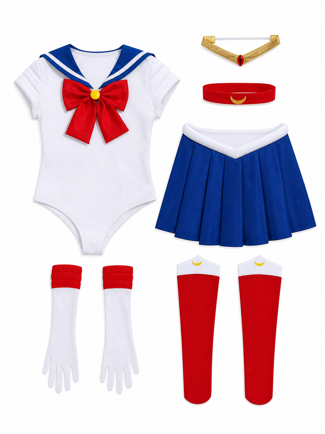 Sailor Moon cosplay costume: top, skirt, and accessories