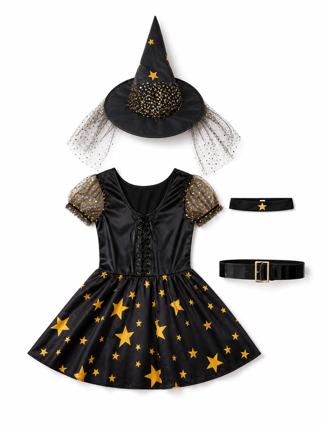 Black Witch Cosplay Dress with Stars