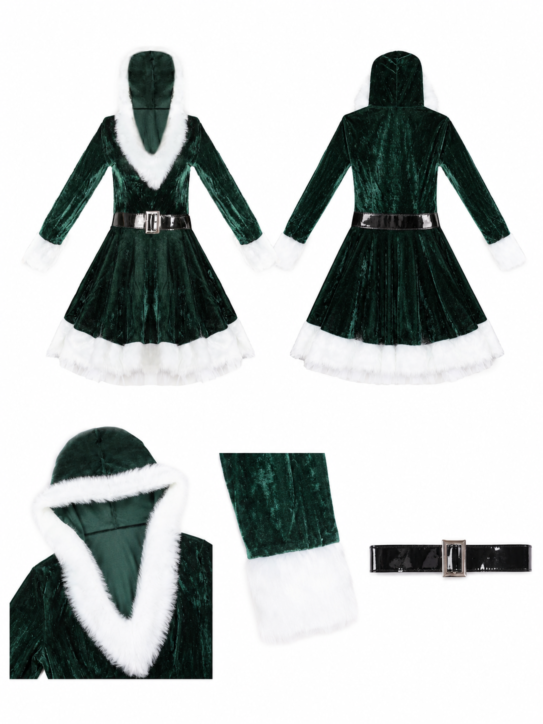 Christmas dress with a hood and belt