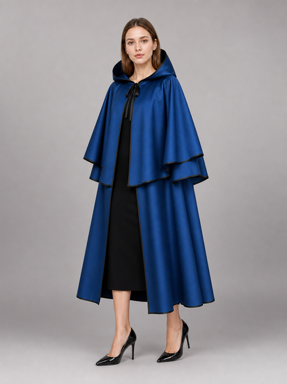 Long Blue Hooded Costume Cape