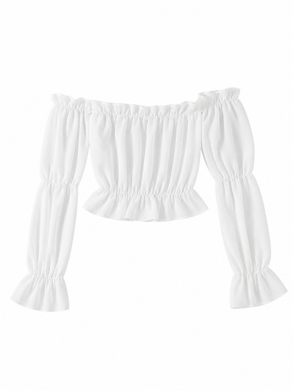White Cropped Off-the-Shoulder Blouse