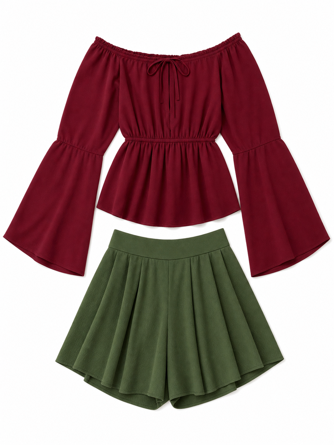 Off-the-Shoulder Blouse with Flared Cuffs