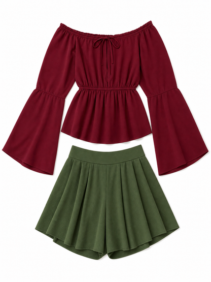 Off-the-Shoulder Blouse with Flared Cuffs