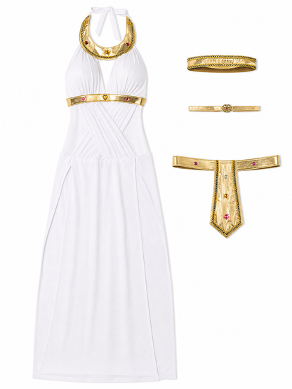 Cleopatra Costume: White Dress with Gold Decoration