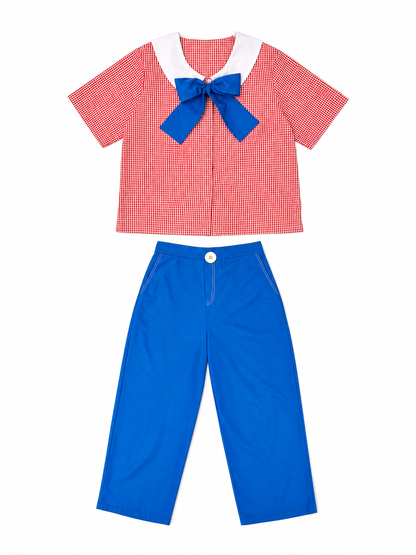 Halloween clown costume with red wig
