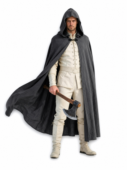 Adult Fantasy Hooded Cape, Long Dark Gray Cloak With Front Tie Closure, Wide included items 2