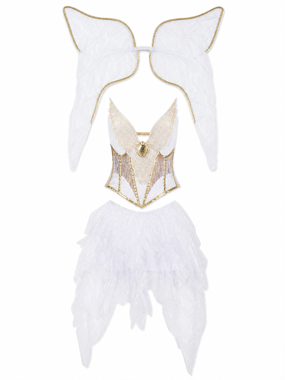 White-and-Gold Angel Costume with Wings and Halo