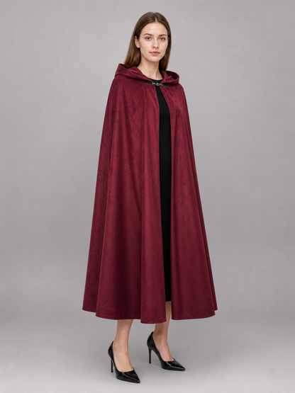 Long burgundy carnival cloak with hood