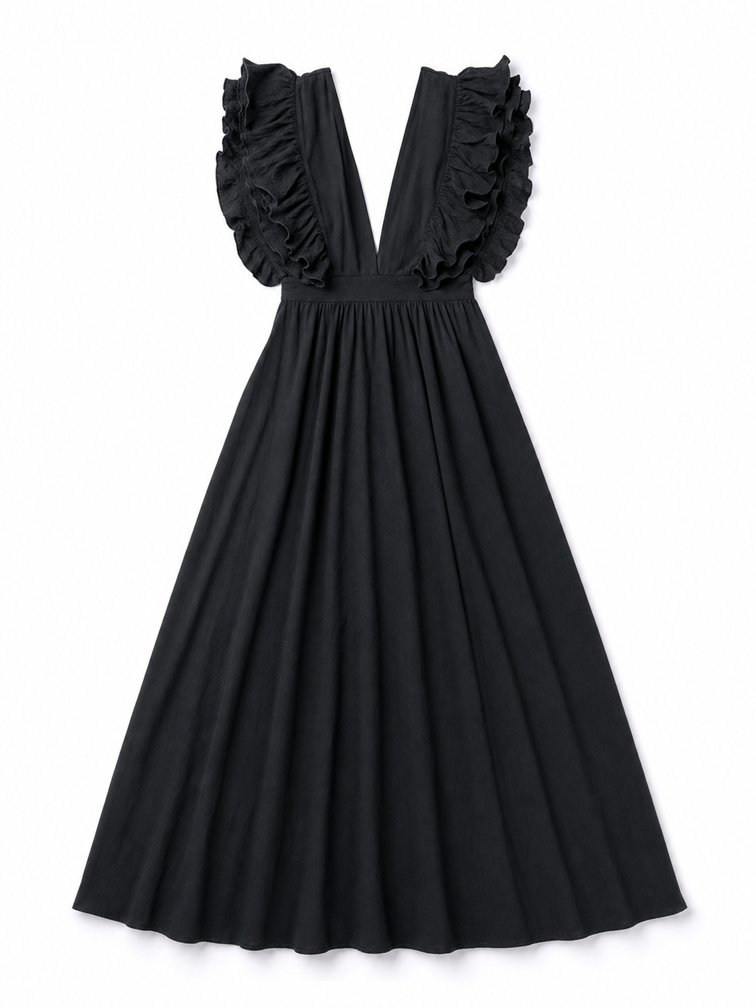 Floor-Length Evening Dress with a Deep V-Neckline
