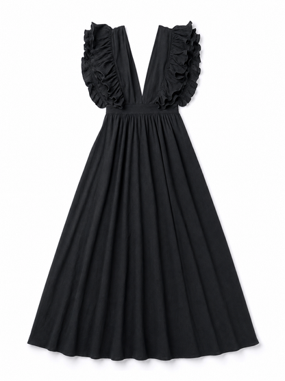 Floor-Length Evening Dress with a Deep V-Neckline